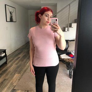 Ted Baker Pink Short Sleeve Blouse with Ruffle Detail Size M